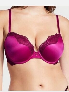 Victoria's Secret Very Sexy Push Up Bra With Lace Trim In Raspberry Cooler 38B